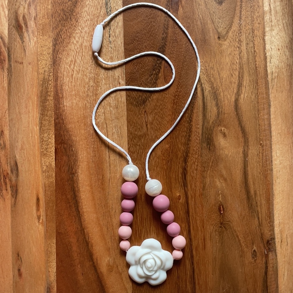 Pink & White Rose Beaded Teething Necklace